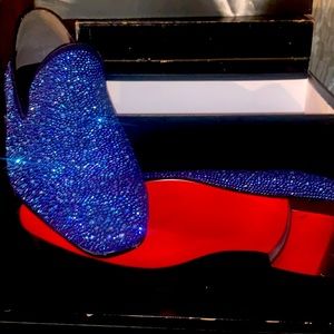 Fiesso Blue Diamond Crystal Cut Mens Dress Shoes